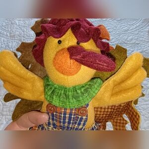 Vintage Hanging Plush Lady Turkey W/Plaid Skirt & Bonnet Thanksgiving Decoration